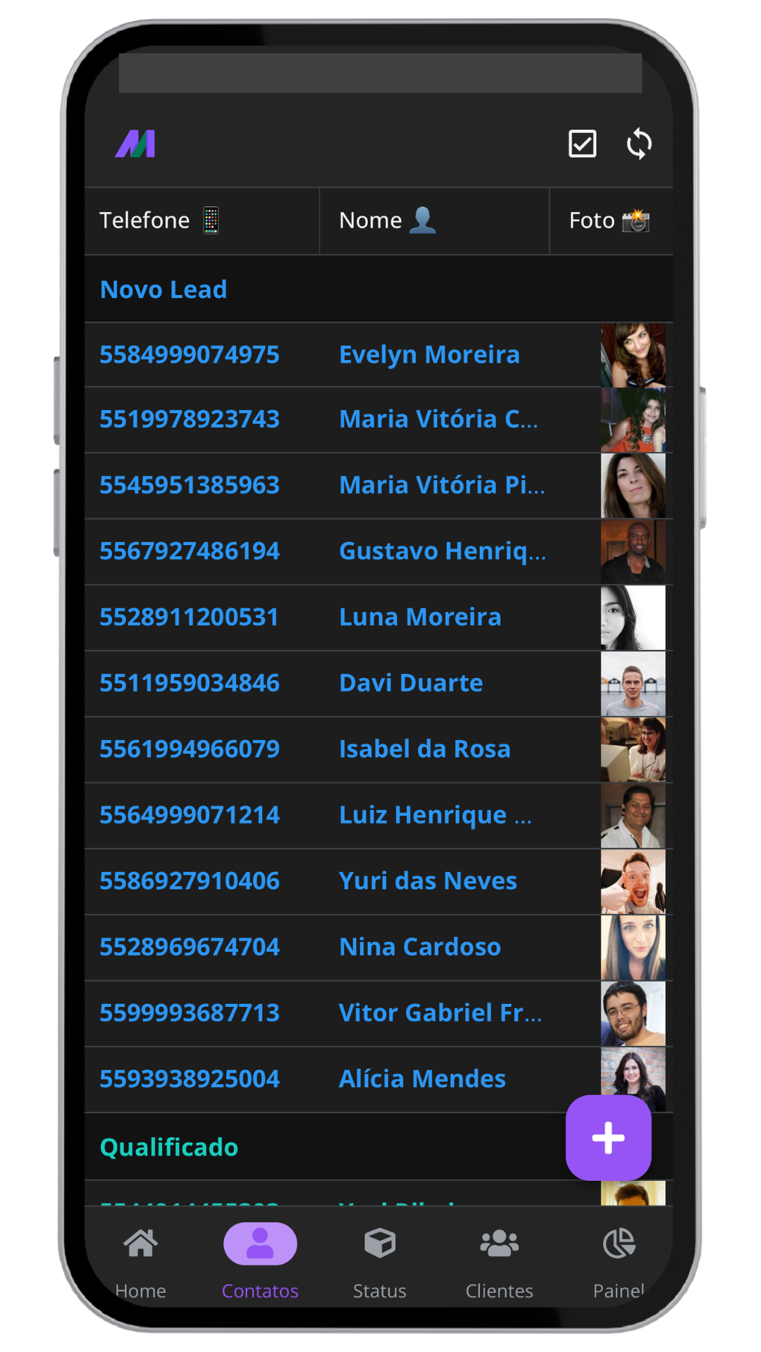 Mockup App – Contatos View